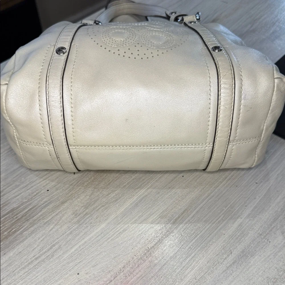 Coach Metallic Cream Perforated Opt Art Mini Satchel with Charm